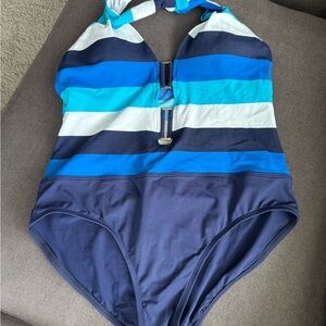 La Blanca Blue Striped One Piece Swimsuit